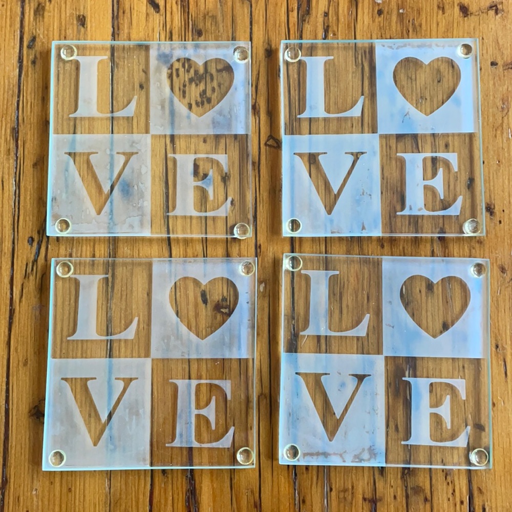 Package of 4 Glass Etched LOVE Coasters
